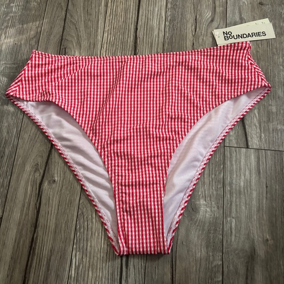 No Boundaries Bikini Bottom Red White Cheeky High Waist Women Size L (12-14) NWT - Picture 1 of 3
